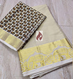 Self Designer Gold Tissue Skirt With Printed Tissue Blouse-CFR001