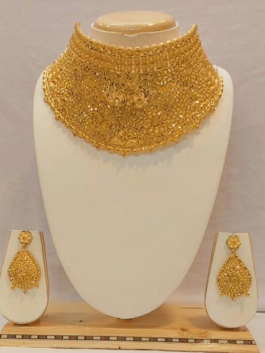 SANA, 24 KT GOLD PLATED KUWAITI NECKLACE SET FOR WOMEN-GANNKS001
