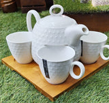 WHITE DESIGNER WEAR SET OF 4 CUPS AND TEA POT  FOR YOU-SKDHD001