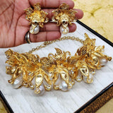NILOFAR,GOLD FINISH BAROQUE NECKLACE SET FOR WOMEN-GANNBNS001