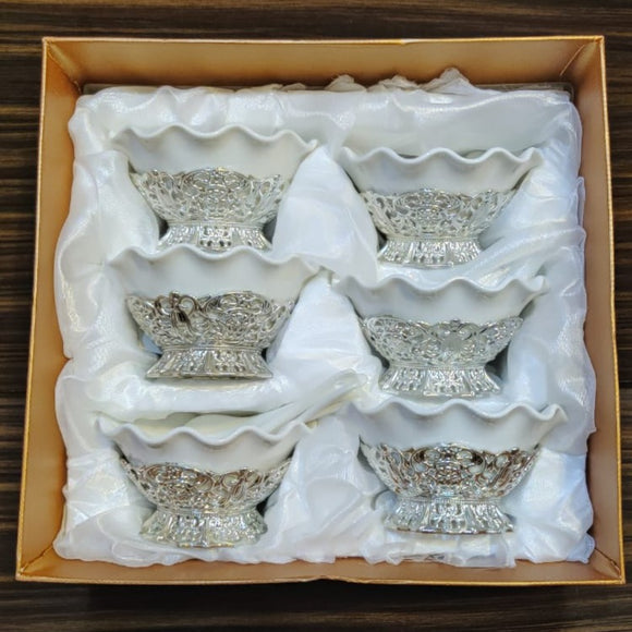 SET OF 6 ,IMPORTED GERMAN SILVER WAHSABLE CE CREAM BOWLS SET -SNIBS001