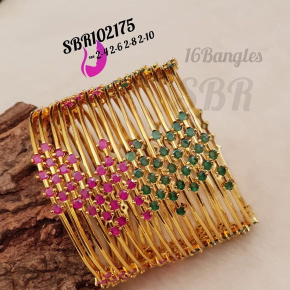 DAMINI, SET OF 16 GOLD PLATED BANGLES WITH PINK AND GREEN STONES-SAYDS16001