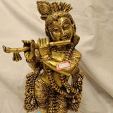 BASURI WALA, ANTIQUE FINISH BRASS LORD KRISHNA STATUE -SNKS001