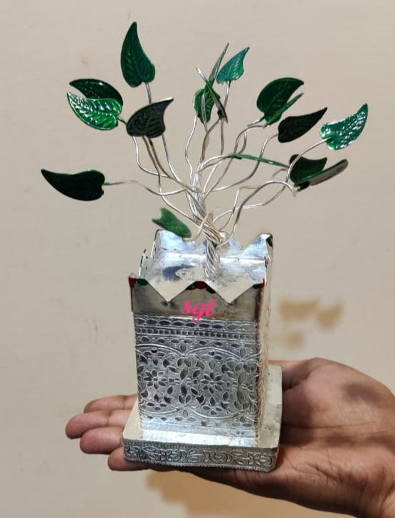 indian tulsi plant pot German Silver washable Tulsi pot with Meenakari work done – www.soosi.co.in