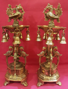 PAIR OF 2 ,BRASS ANTIQUE FINISH HEAVY GAUGE PEACOCK LAMPS-SGWPLP001