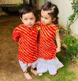 Twinning Orange outfits for Mother , Son  and Daughter-MNLFGMDSC001