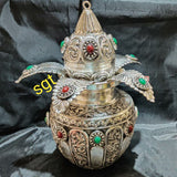 Antique Finish German Silver Mangal Kalash with Stone work-SGAFK001