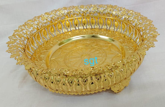 IMPRESSIVE IMPORTED GOLD COATED GERMAN SILVER TRAY-SNGPT001
