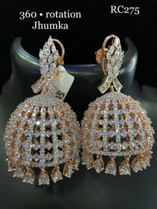 diamond earrings in white gold finish jumka and hanging beautiful pairof pearl droplets