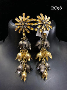 beautiful deer in a meadow earring with pearl and black gold flowers
