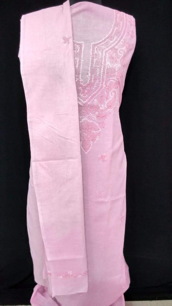 Pink Cotton Straight suit only Chikan work : 50078