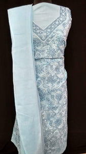 Light blue cotton Straight suit only Chikan work : 50080