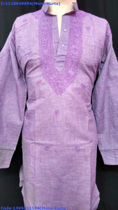 Light violet Cotton Mens Kurta Only Chikan work : 11186