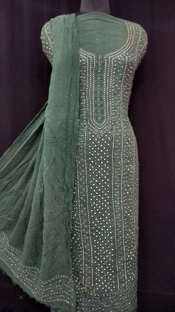 Moss green Viscose Georgette Suit with Gota Patti work : 81007