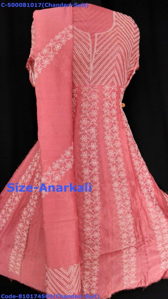 Pink Anarkali style chanderi Suit with white chikankari and Mukaish work