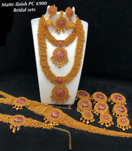 Reddish Gold  Ruby and Golden beads Plated Full Bridal Wedding Jewellery Set South Indian Traditional Design Collections Online