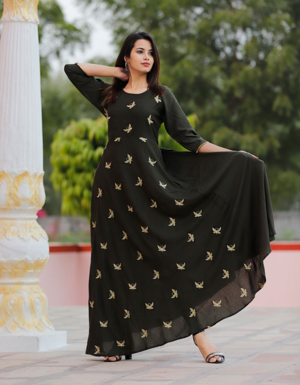 Sitaram Designer Rayon Fabric 3/4 Sleeve Round Neck Solid Plain Kurti For  Women (BLACK, X-Small) : Amazon.in: Fashion