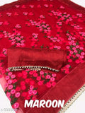 Heavy net saree with embroidery work with stones and pearl piping