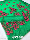 Heavy net saree with embroidery work with stones and pearl piping