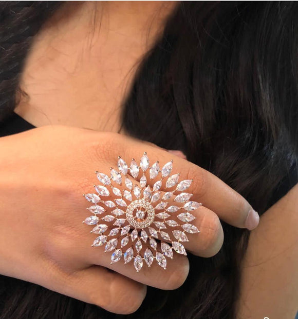 Sparkling White Diamond Flower Ring for Women -SKDFR001