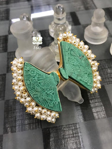 Green Agate Wings Ring  with pearls