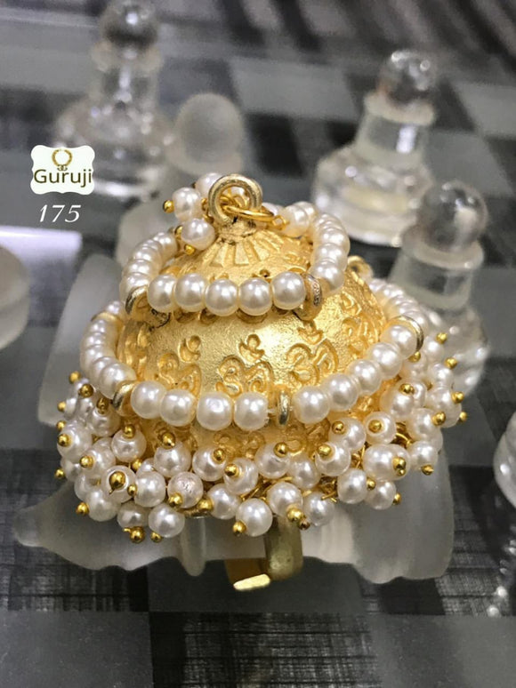 Gold Pagoda Ring engraved with Om and layered with pearls to form a traditional bridal wear.