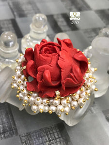 Coral Red Rose with Pearls