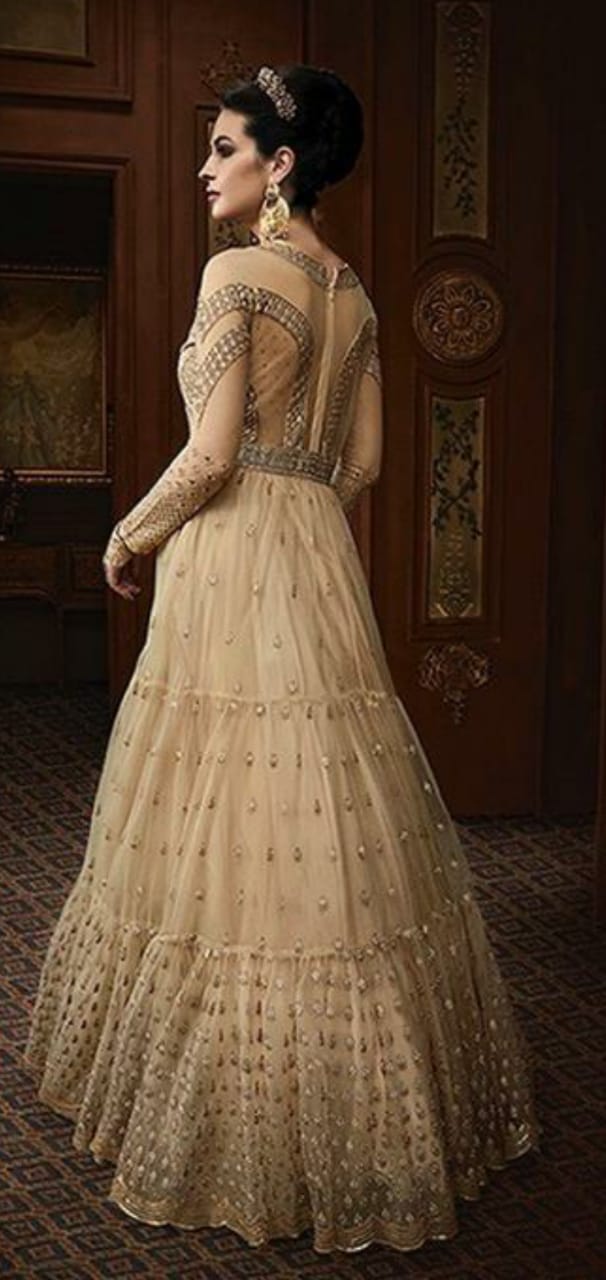 Buy Net and Silk Designer Gown In Cream Beige Colour Online - LSTV04196 |  Andaaz Fashion