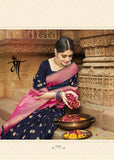 Banarasi Black weaved Saree  Maa Brand 1001 with Magenta Rich work Pallu with tassels.