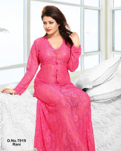Rani Pink Women Sexy Long Dressing Night Gown Sheer Dress