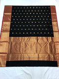 Authentic Chanderi Silk Cotton Saree in Black and Red with Heavy  Golden Zari and gold butties all over the saree.