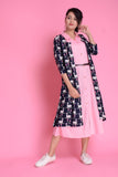 Pink Premium Rayon fabric kurti with wooden buttons,belt and detachable Duck print shrug.