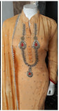 Peach Muslin Salwar Suit with Kundan  Neck Work and Duppatta