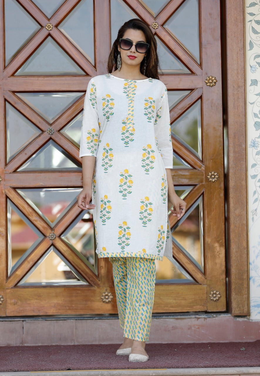 Buy Kargau Printed Cotton Kurti Short Top Straight Kurti for Women Girls  Yellow and Palazzo White Color Combo Pack of 2Pcs (S) at Amazon.in