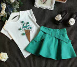 White  Top with Green Skirt for girls