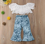 Velvet bottom with pretty White Lace Top for girls