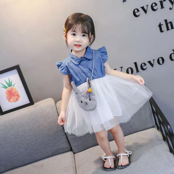 Denim frills frock with Cute Bunny Sling