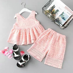 Peach Flower, Lace Frock  with frills and Cute shorts.