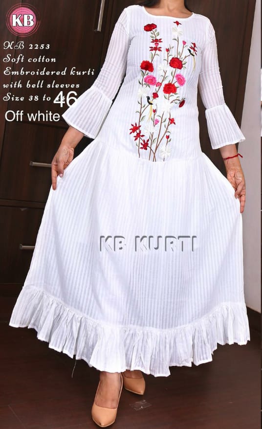 White soft Cotton Kurti with Bell sleeves