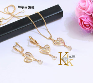 Gold Heart Pendant and Earrings