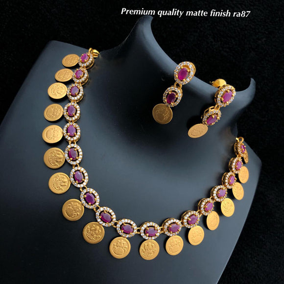 Gold Coin Necklace Set With Stones
