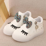 White kitty LED shoes with Glitter Bow for Girls.