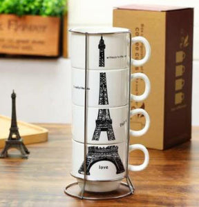 Eiffel tower four cups set with stand