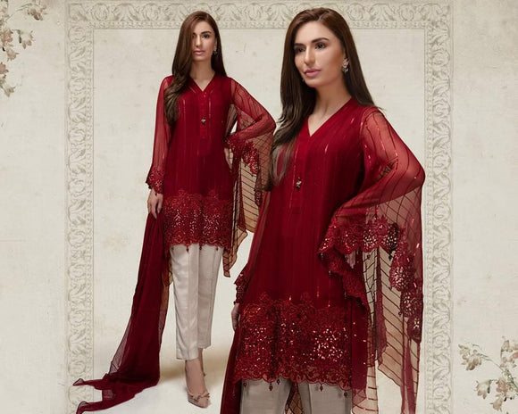 Red Eman Salwar Suit Material for women