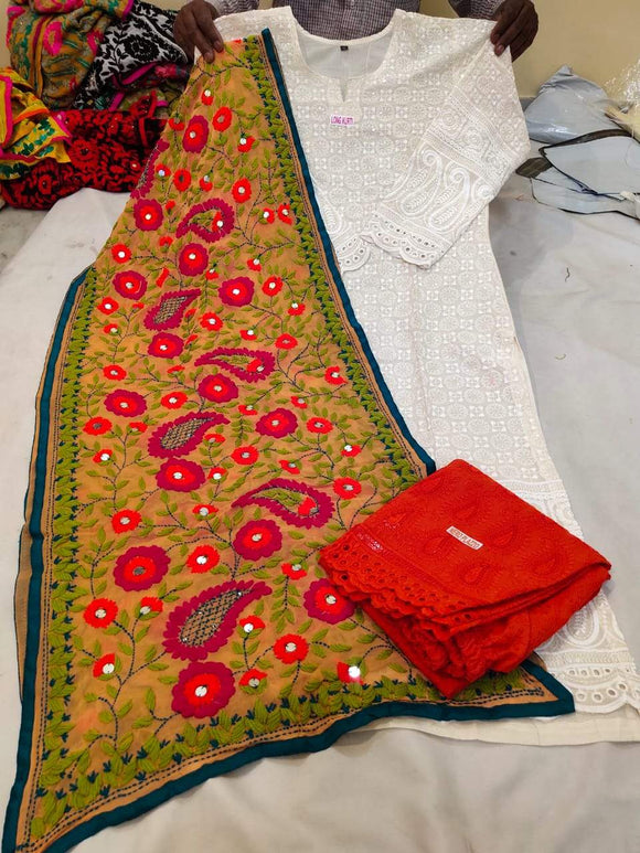 Cotton Kurti and Palazzo with Georrgete Stole CKP05