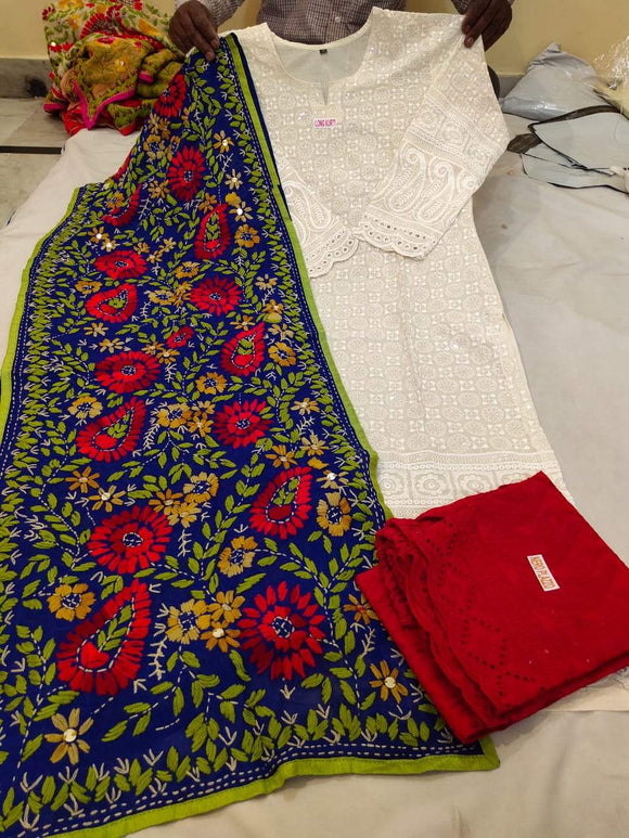 Cotton Kurti and Palazzo with Georrgete Stole CKP13