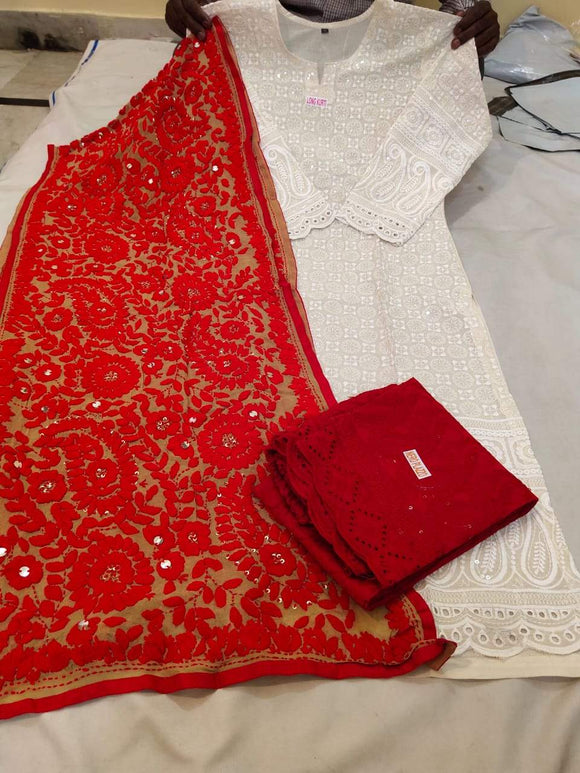 Cotton Kurti and Palazzo with Georrgete Stole CKP21