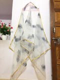 Organza  White Duppatta with Peacock feather prints for Women.
