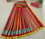 Cotton Saree in natural dyes with Pompoms at the borders