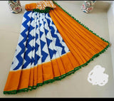 Cotton Saree in natural dyes with Pompoms at the borders